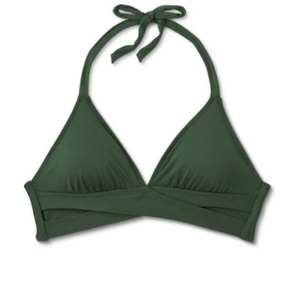 NWOT Faux Wrap Halter Bikini Top - Kona Sol X-Large Dark Green - Picture 1 of 5